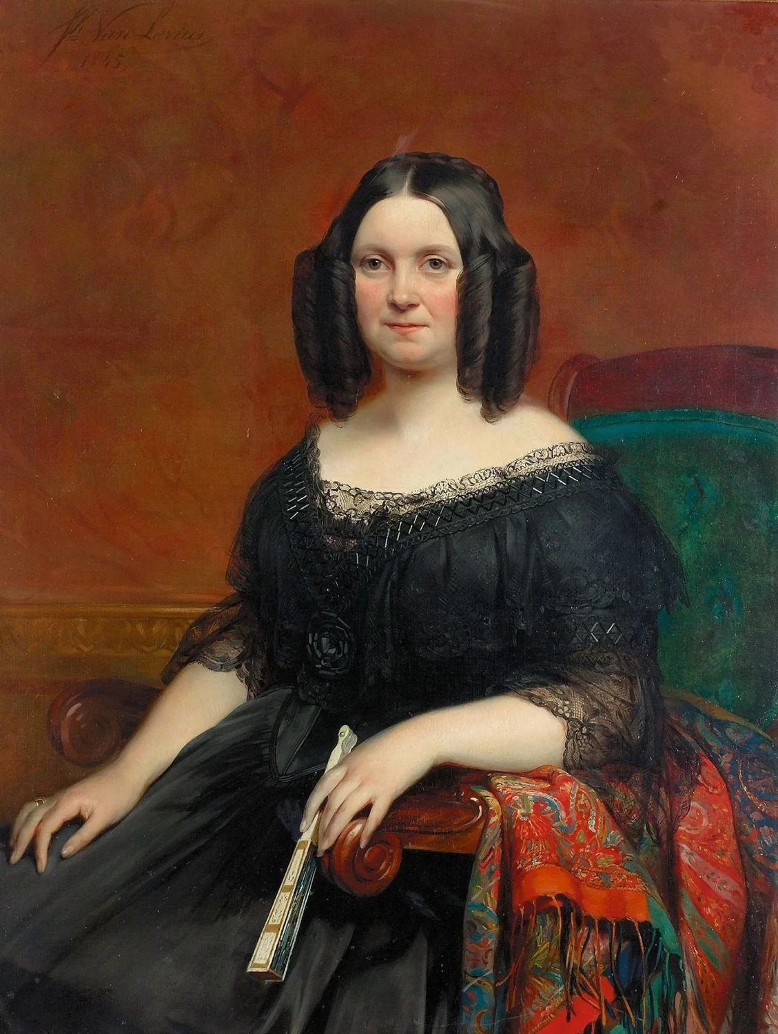 Joseph van Lerius - Ritratto di signora in nero con ventaglio
